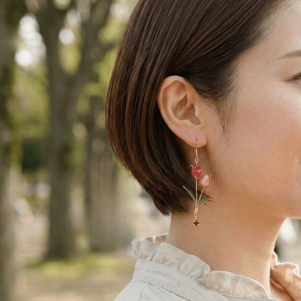 【チューリップ】ピアス 赤とピンク 揺れる サージカルステンレス 金属アレルギー対応 受注生産 春の新作 | 9枚目